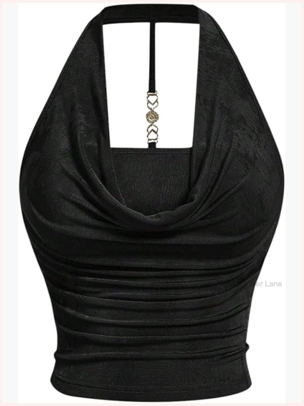 Plus Size Halter Draped Front Backless Crop Tank Top
